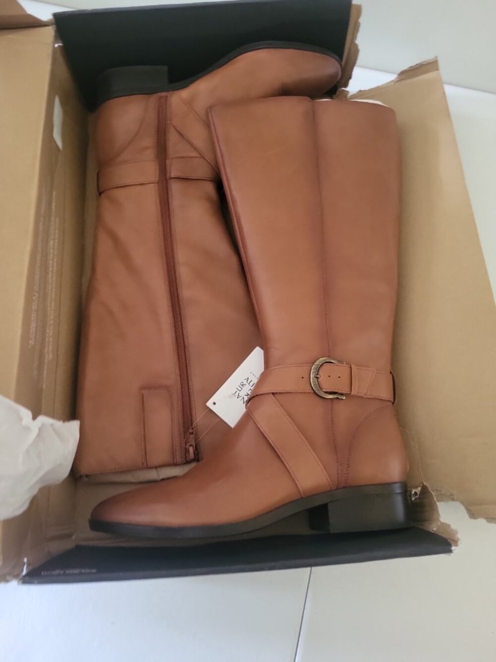 Naturalizer Raisa Womens Tan Leather Tall Riding Boots Size 8.5 Buckle Wide Calf